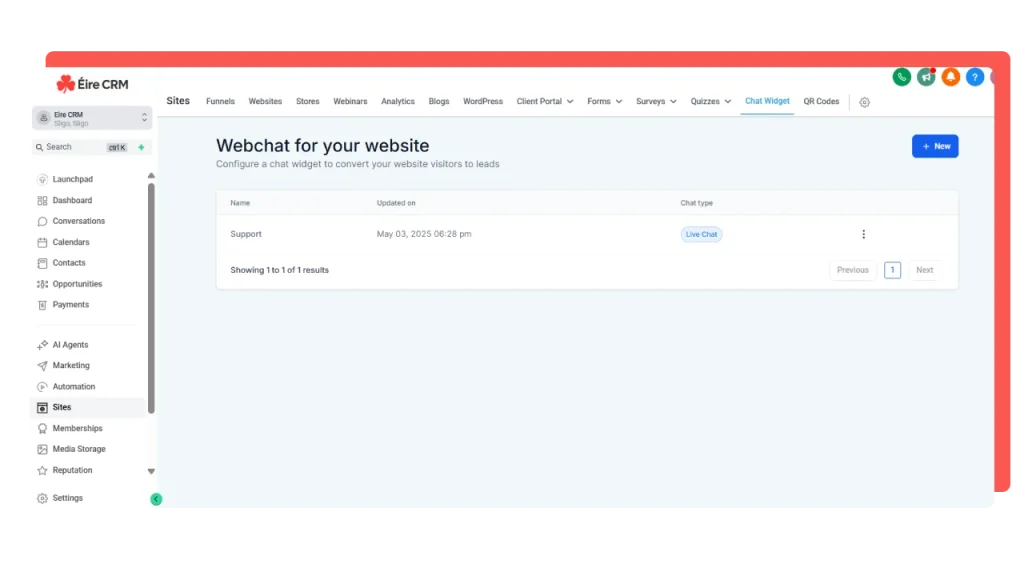 Live Chat Integration - EireCRM