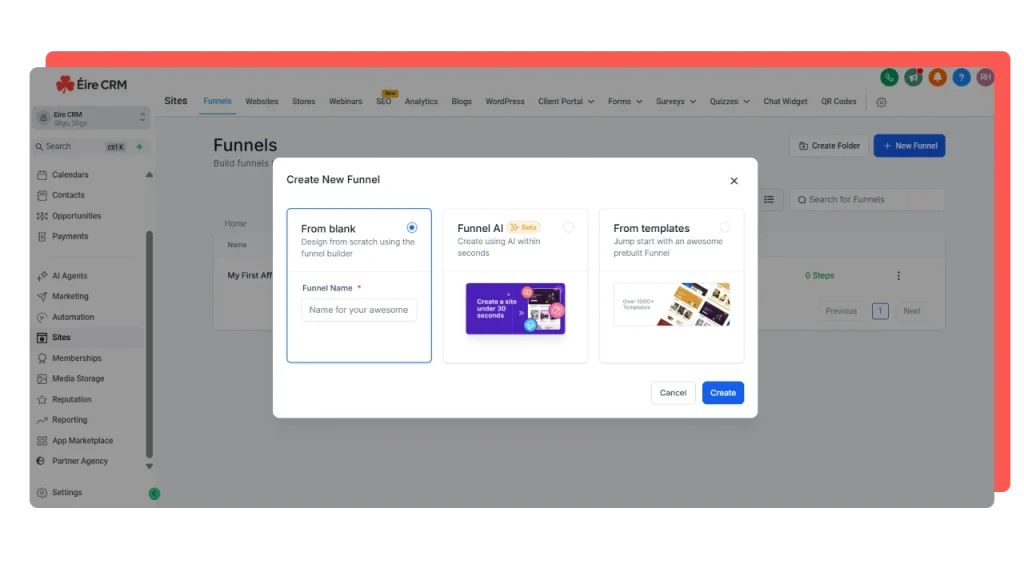 New Sales Funnel Builder - Eire CRM
