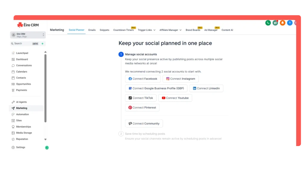 Social Media Scheduling - EireCRM